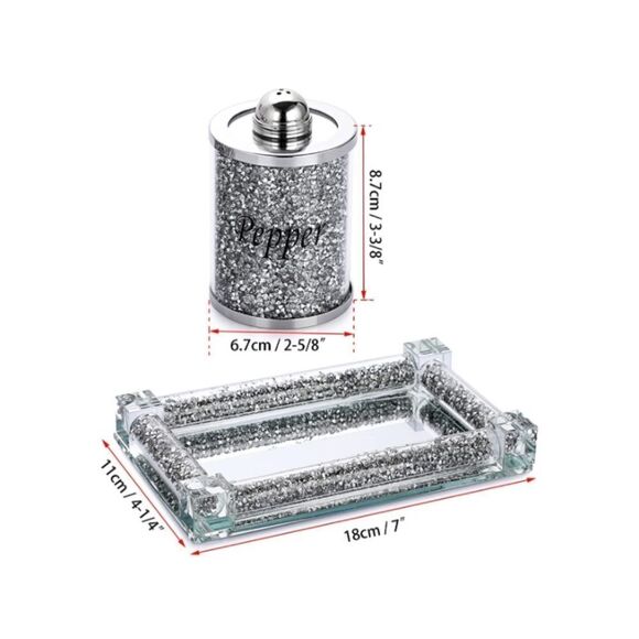 Crushed Diamond Salt and Pepper Shakers With Tray - Picture 4 of 5